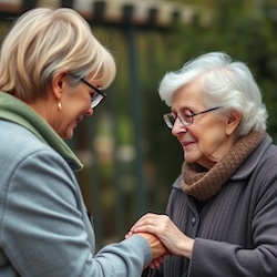 Image showing a caring adult assisting a child in a town center